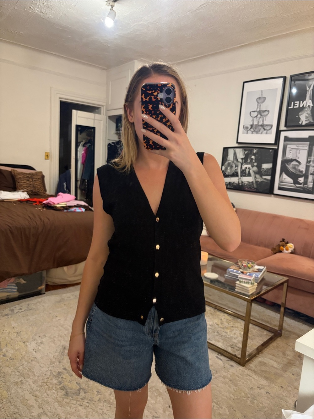 Zara Black Button-Front Knit Vest Top